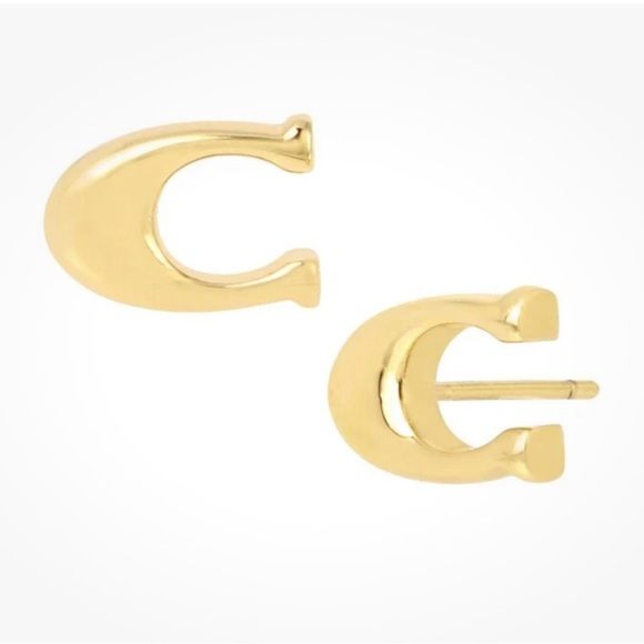 Coach Signature C Logo Gold Tone Stud Earrings Model# 378985GLD710 NEW - Picture 2 of 5